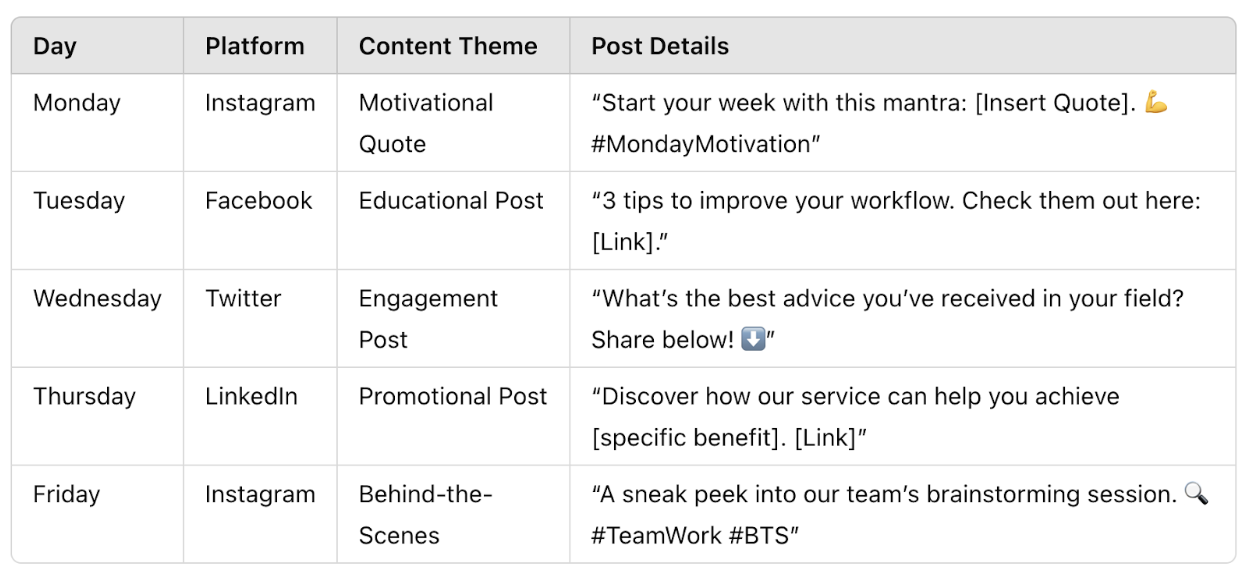 Social Media Calendar