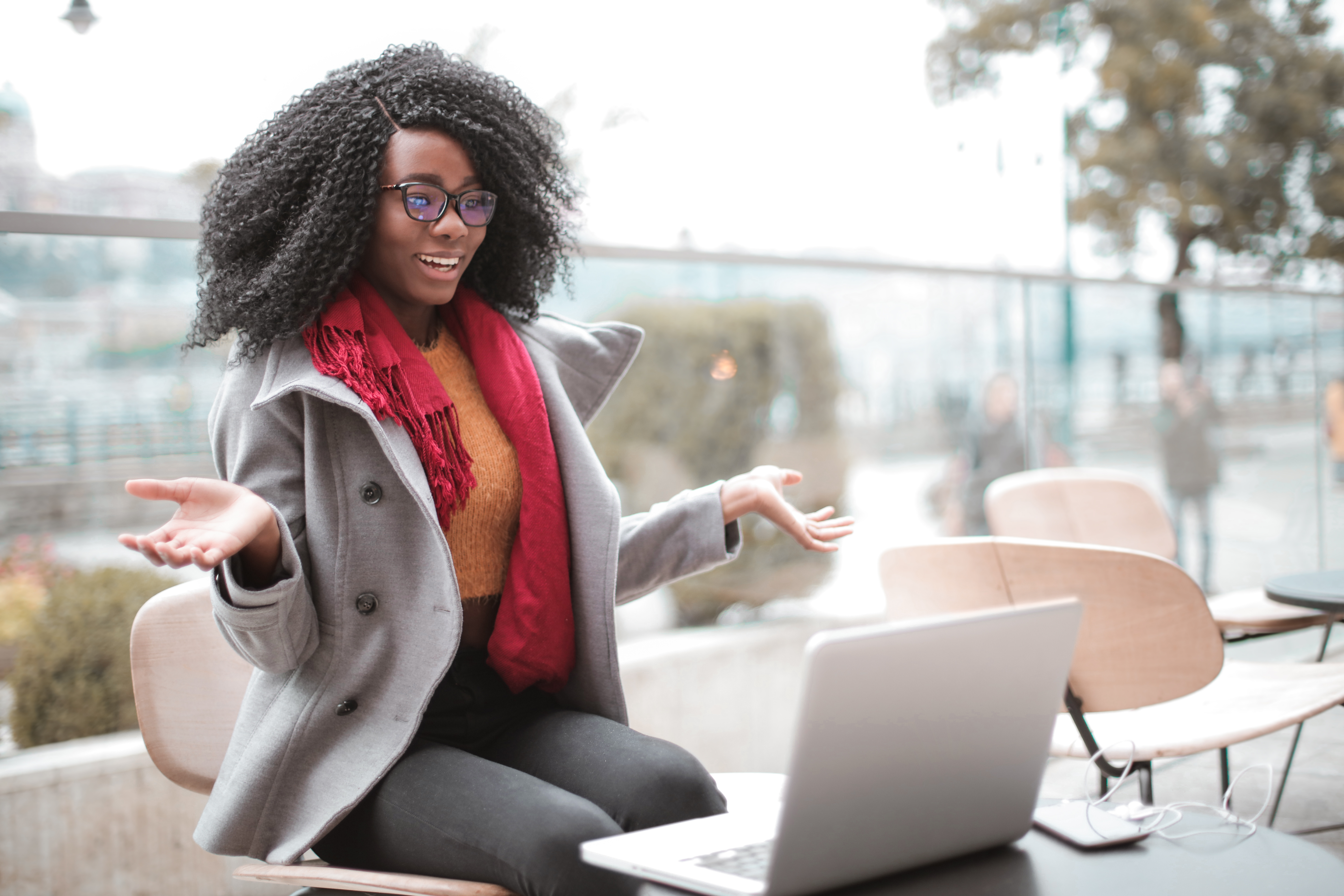 woman on a video call outside